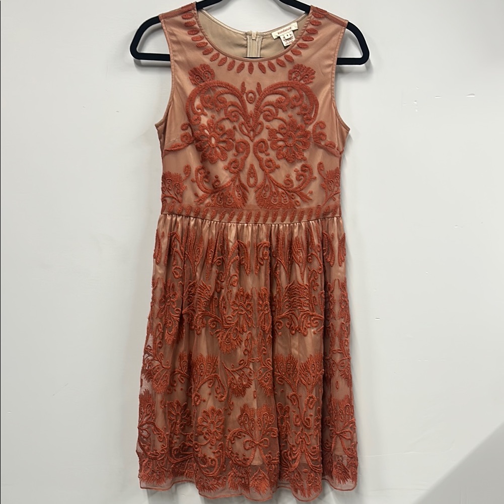 Sundance Elegant Embroidered Sleeveless Burnt Orange Dress 4